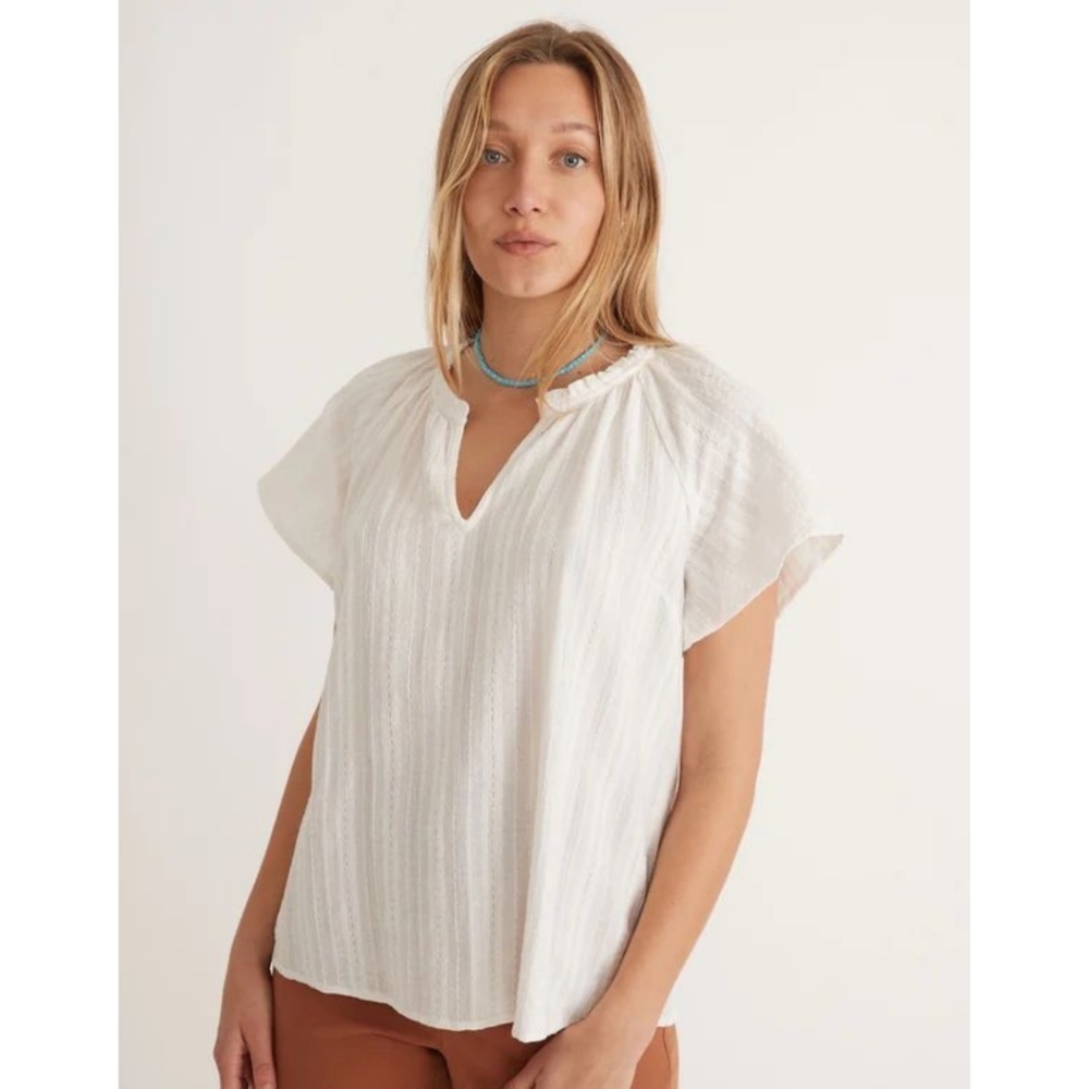 Marine Layer White Lana Textured Raglan Sleeve Top Women's Size Small